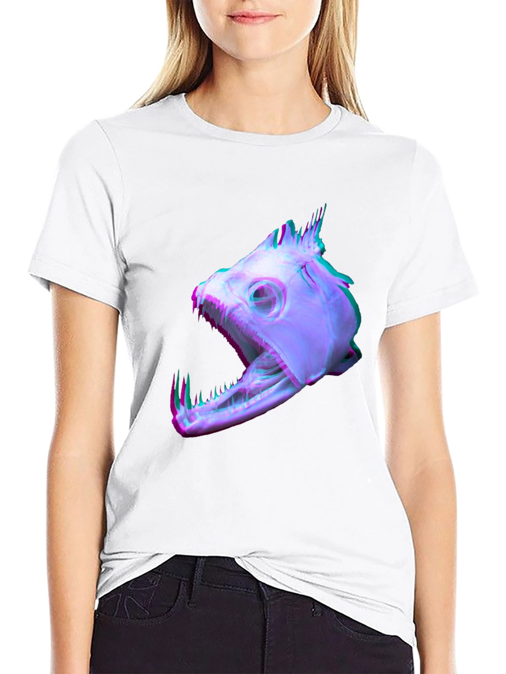Unique Fish Skull Graphic Print Black T-Shirt