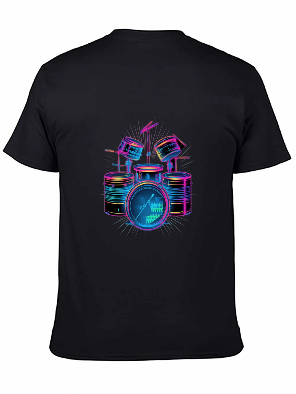 Neon Drum Set Graphic Black T-Shirt
