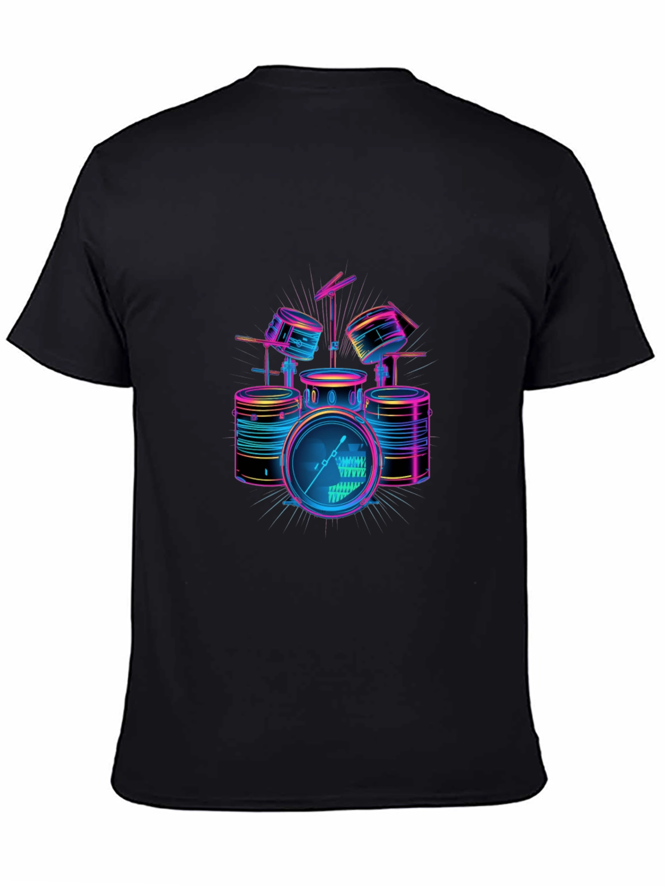 Neon Drum Set Graphic Black T-Shirt