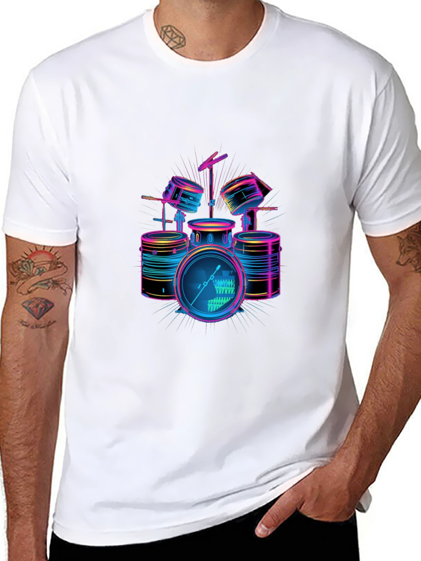 Neon Drum Set Graphic Black T-Shirt