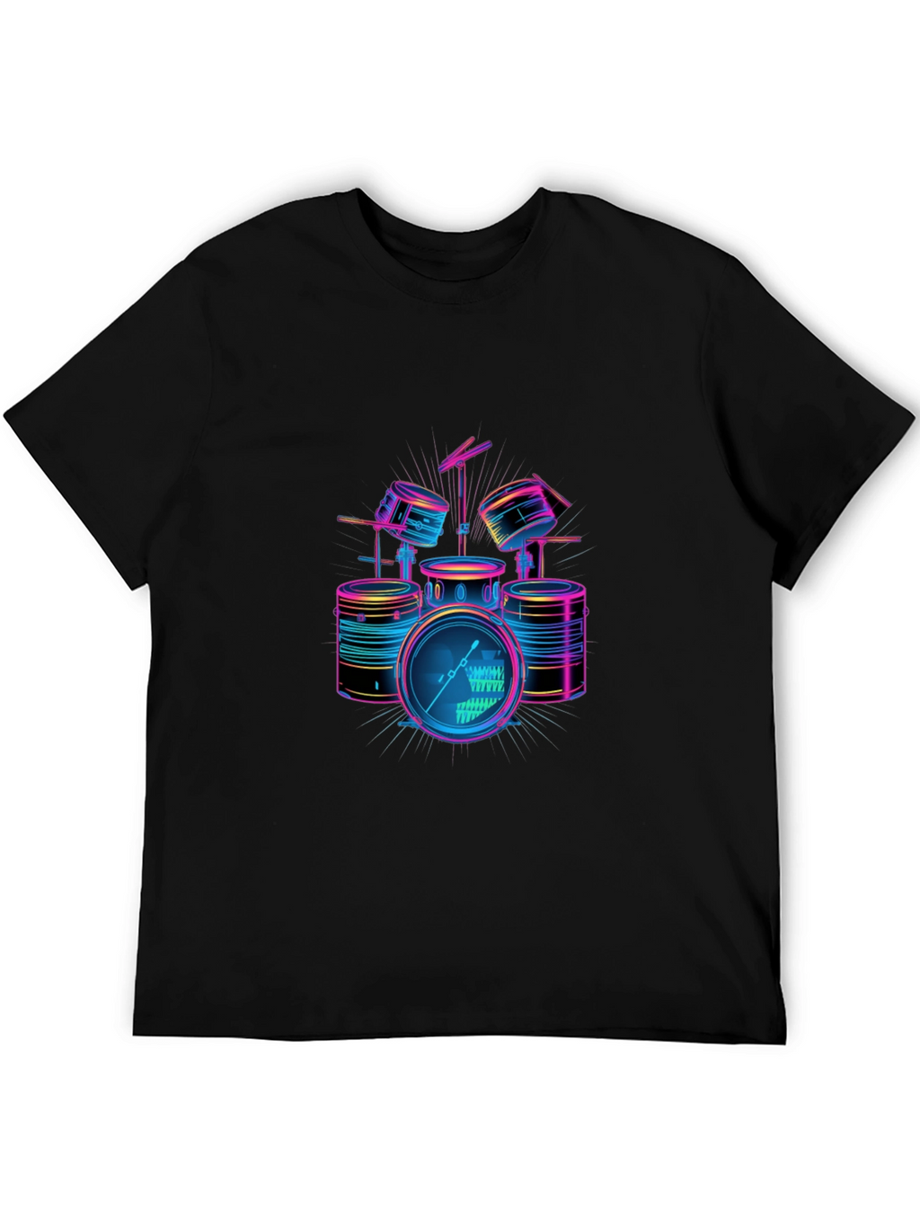 Neon Drum Set Graphic Black T-Shirt