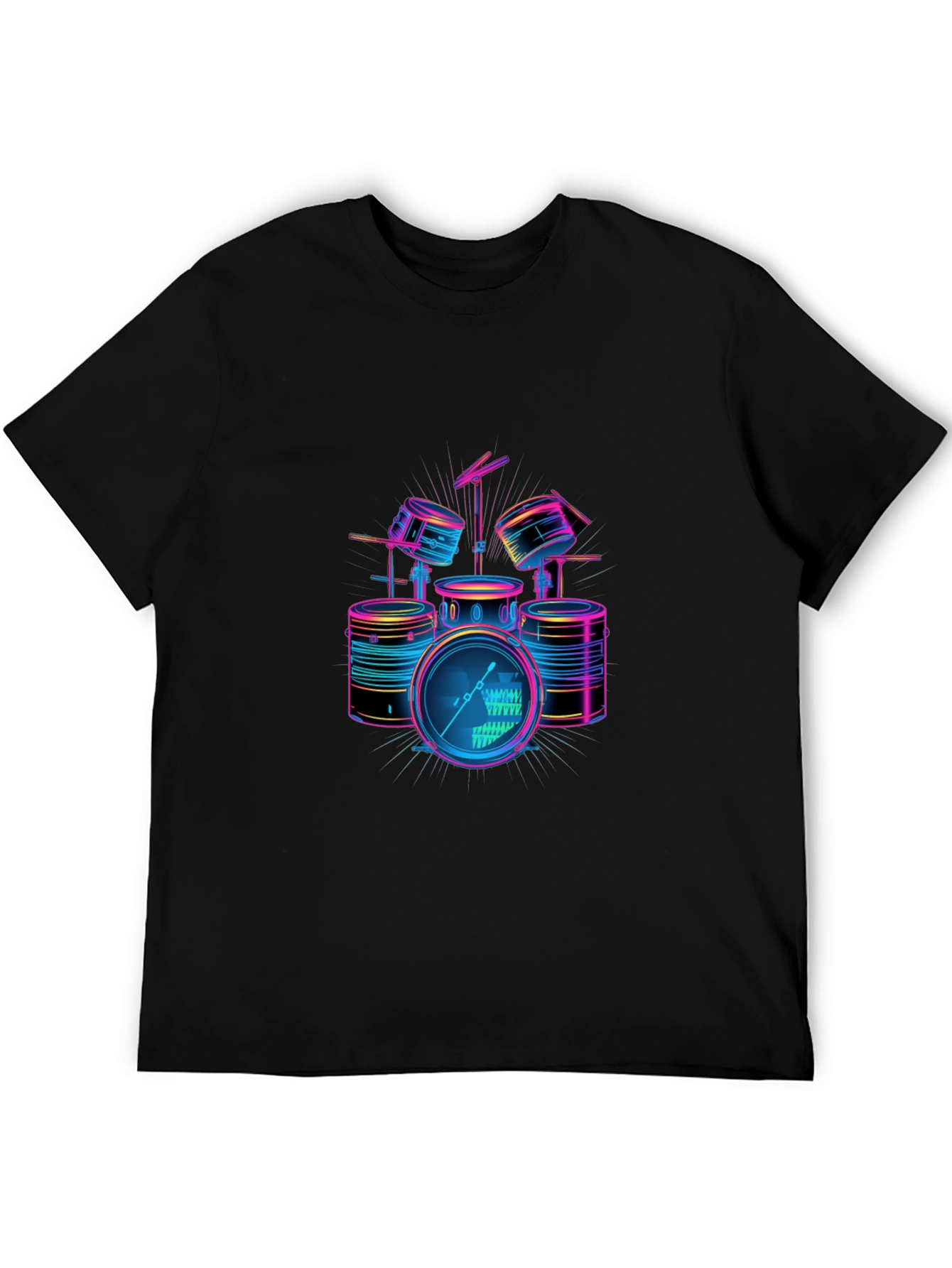Neon Drum Set Graphic Black T-Shirt