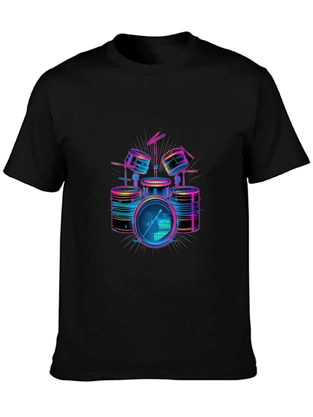 Neon Drum Set Graphic Black T-Shirt