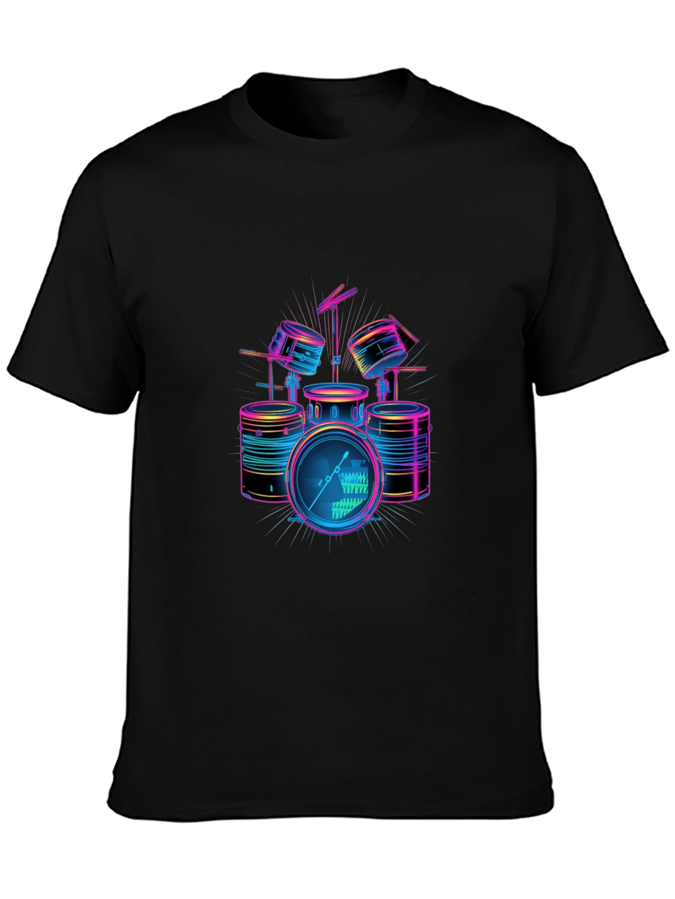 Neon Drum Set Graphic Black T-Shirt