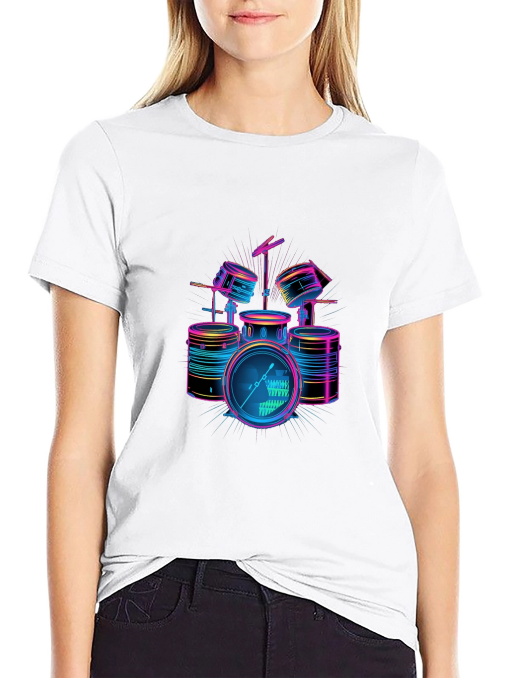 Neon Drum Set Graphic Black T-Shirt