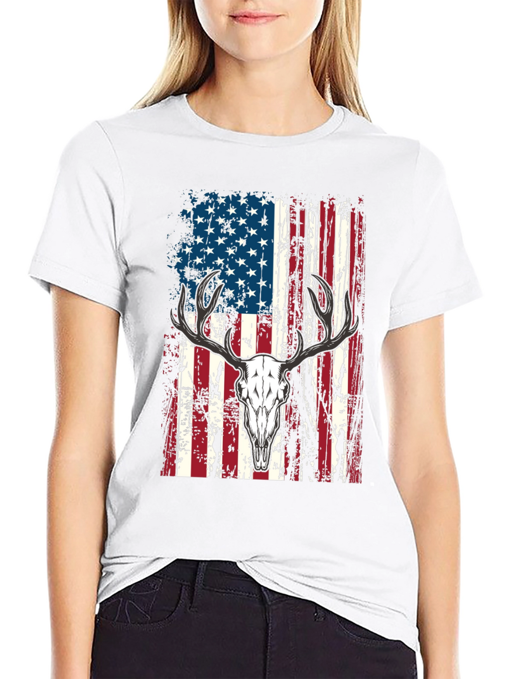 American Flag Deer Skull Graphic Tee