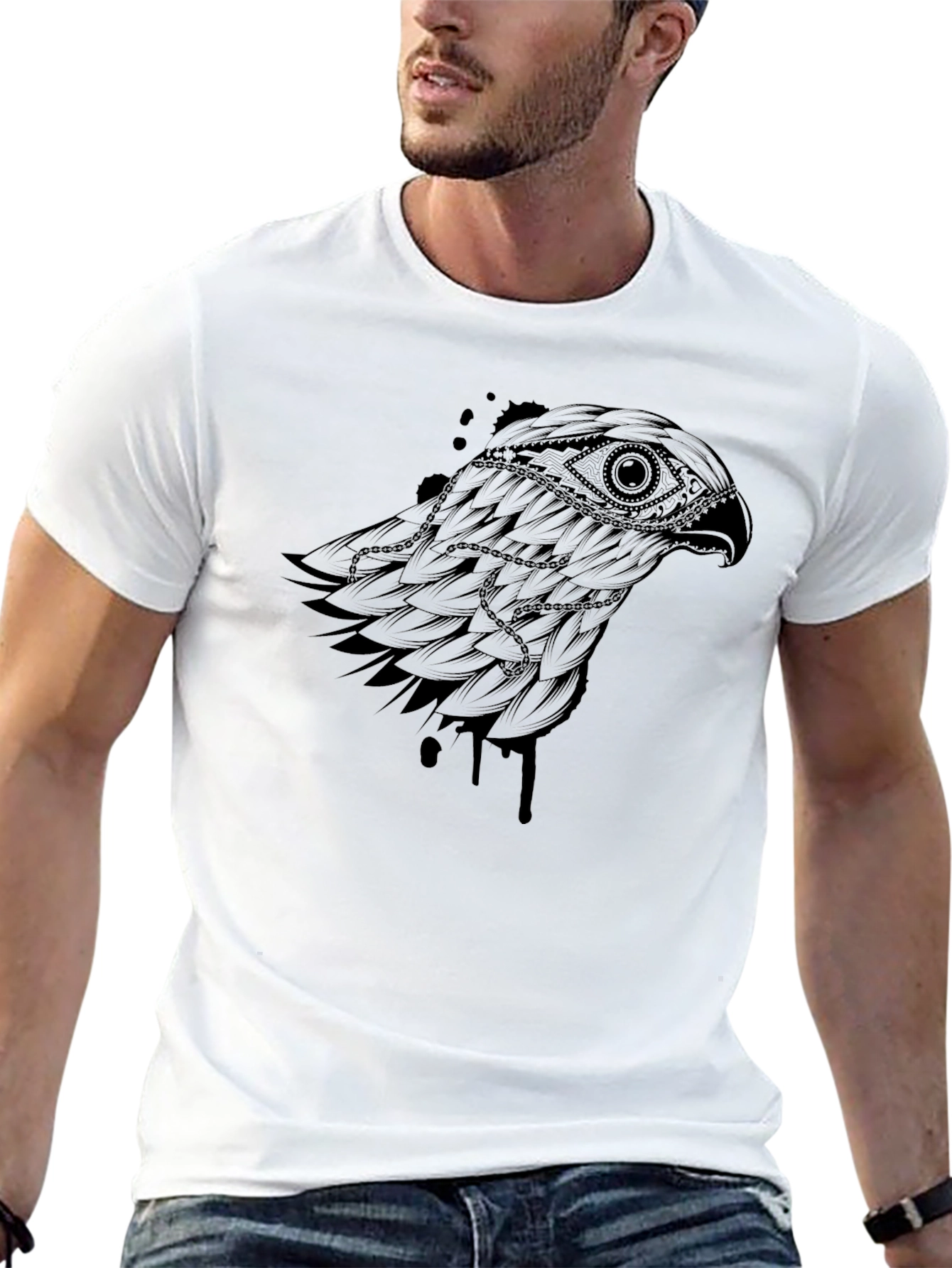 Mens Black Graphic Tee - Eagle Design