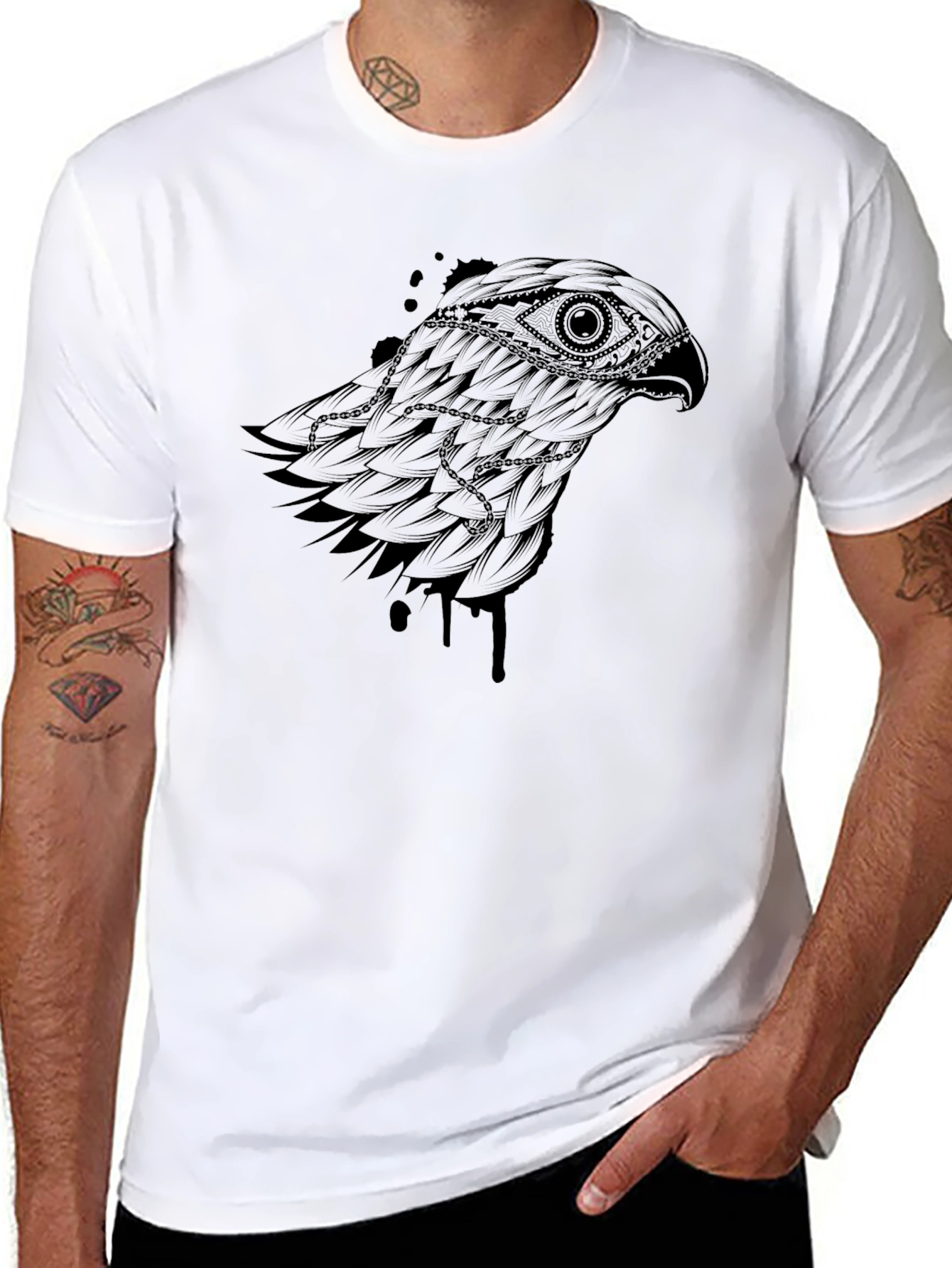 Mens Black Graphic Tee - Eagle Design