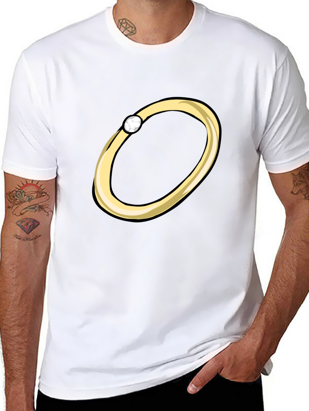 Cartoon Ring Graphic Tee - Stylish Black T-Shirt