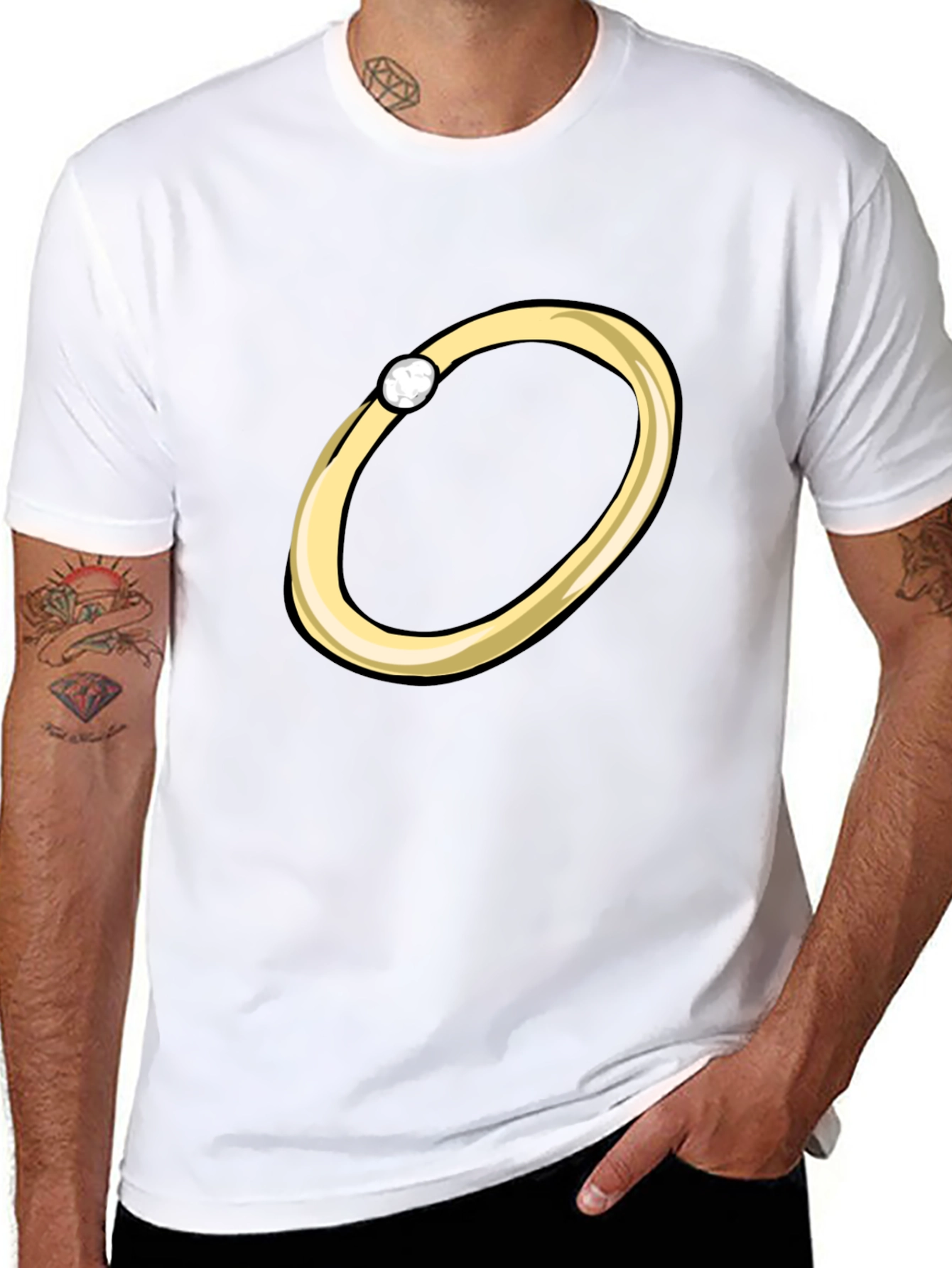 Cartoon Ring Graphic Tee - Stylish Black T-Shirt