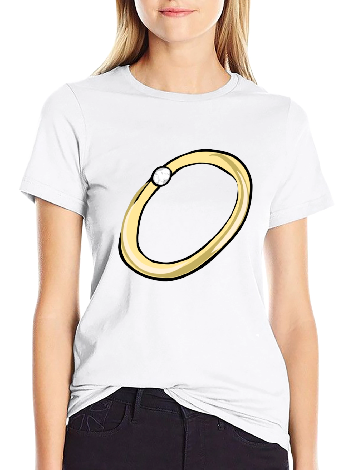 Cartoon Ring Graphic Tee - Stylish Black T-Shirt