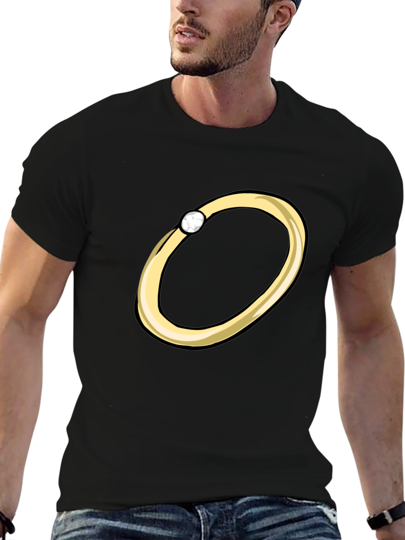 Cartoon Ring Graphic Tee - Stylish Black T-Shirt