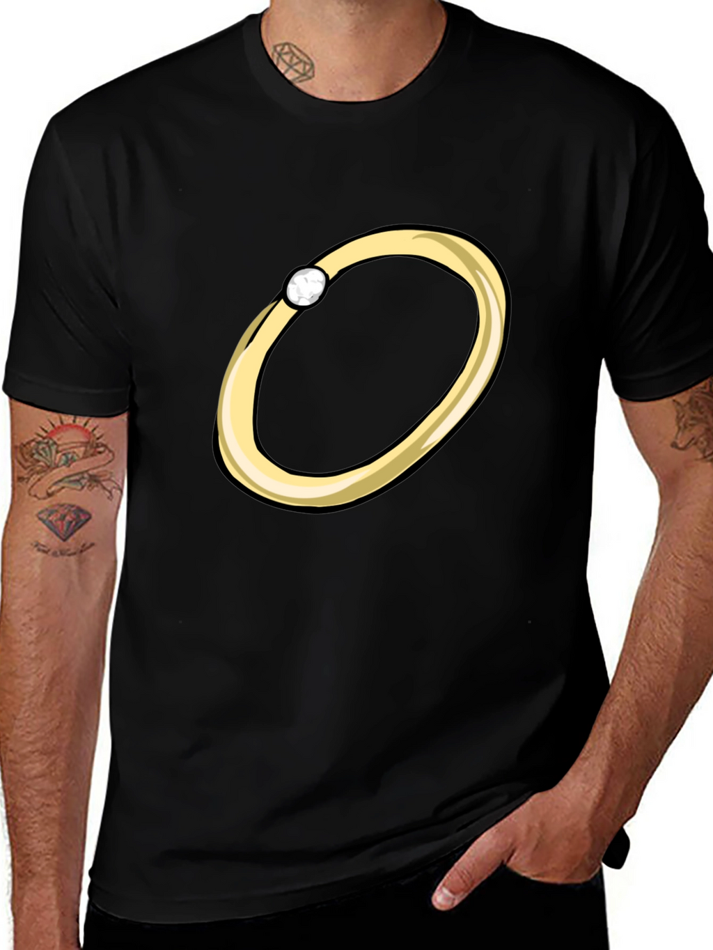 Cartoon Ring Graphic Tee - Stylish Black T-Shirt