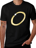 Cartoon Ring Graphic Tee - Stylish Black T-Shirt