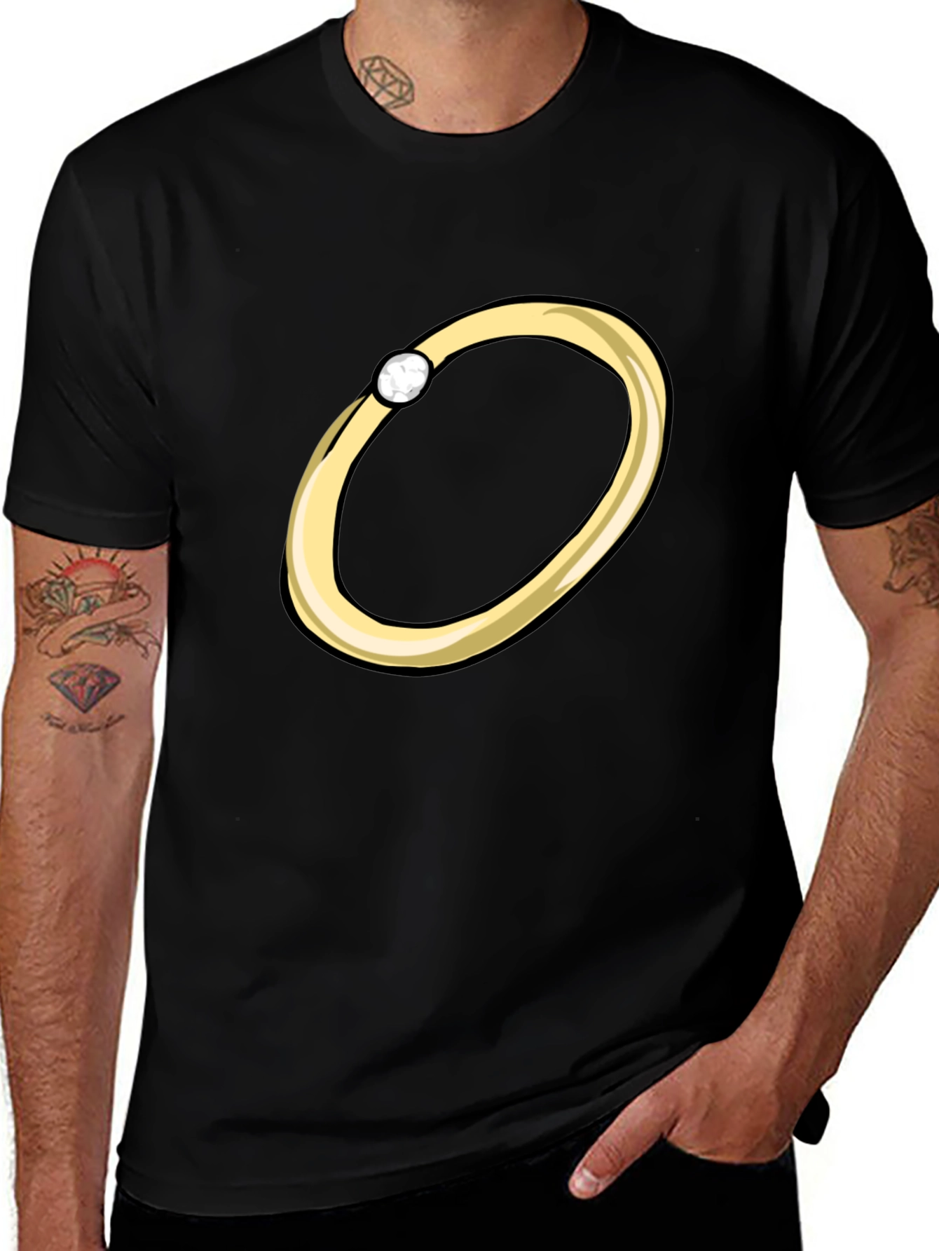 Cartoon Ring Graphic Tee - Stylish Black T-Shirt