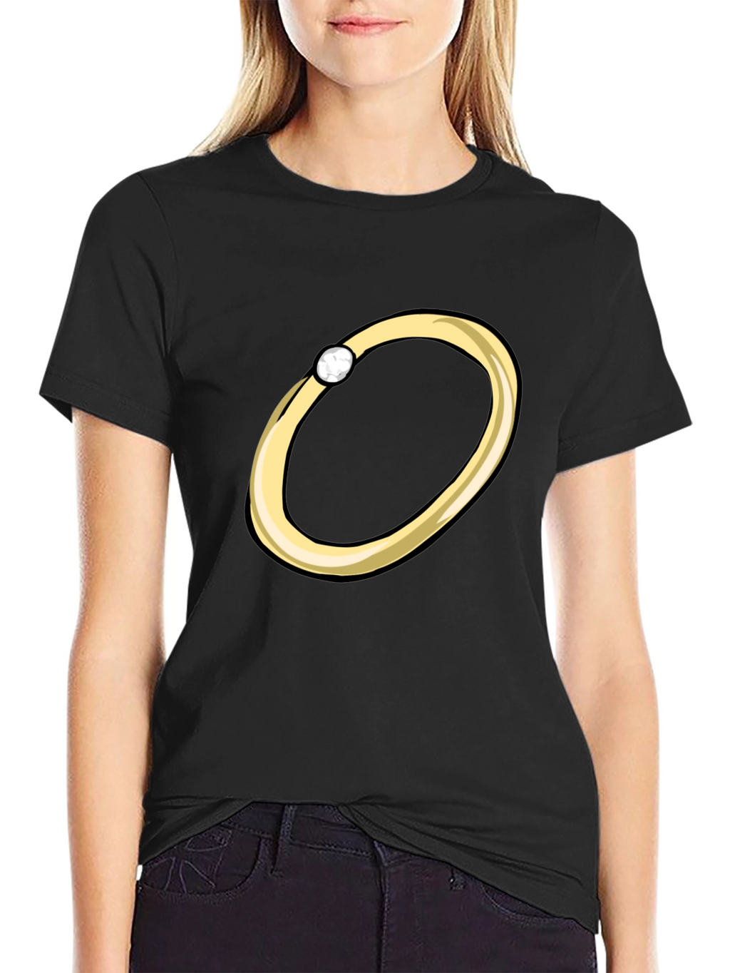Cartoon Ring Graphic Tee - Stylish Black T-Shirt
