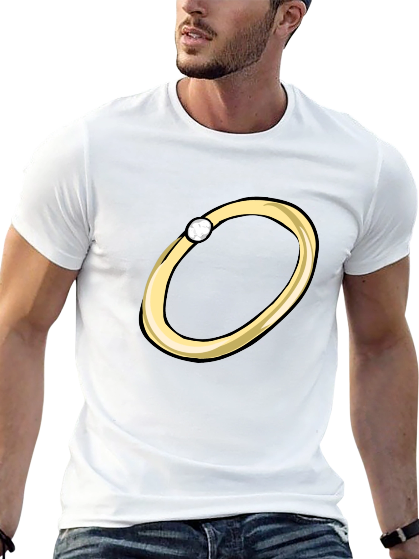 Cartoon Ring Graphic Tee - Stylish Black T-Shirt