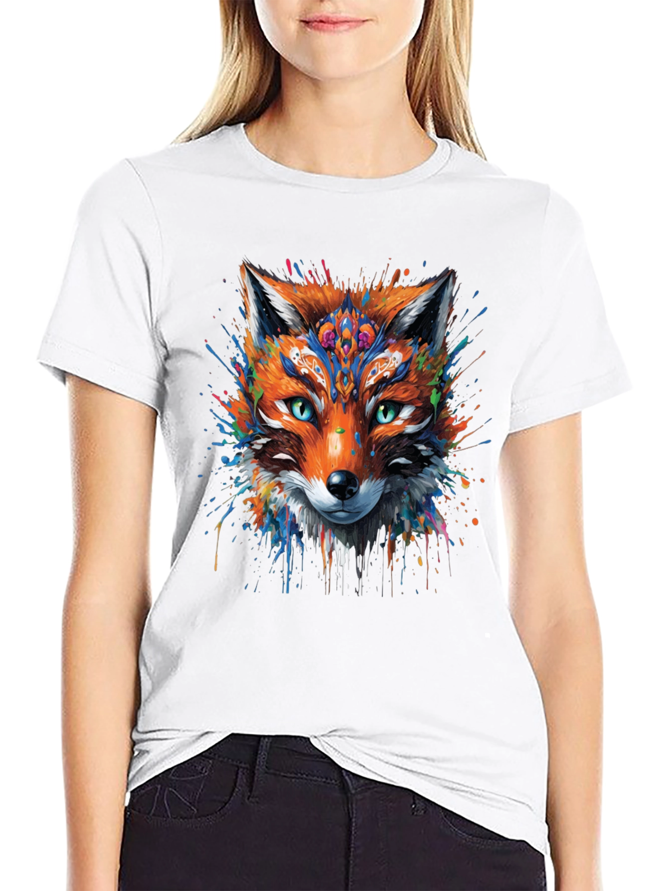 Abstract Fox Graphic Black T-Shirt