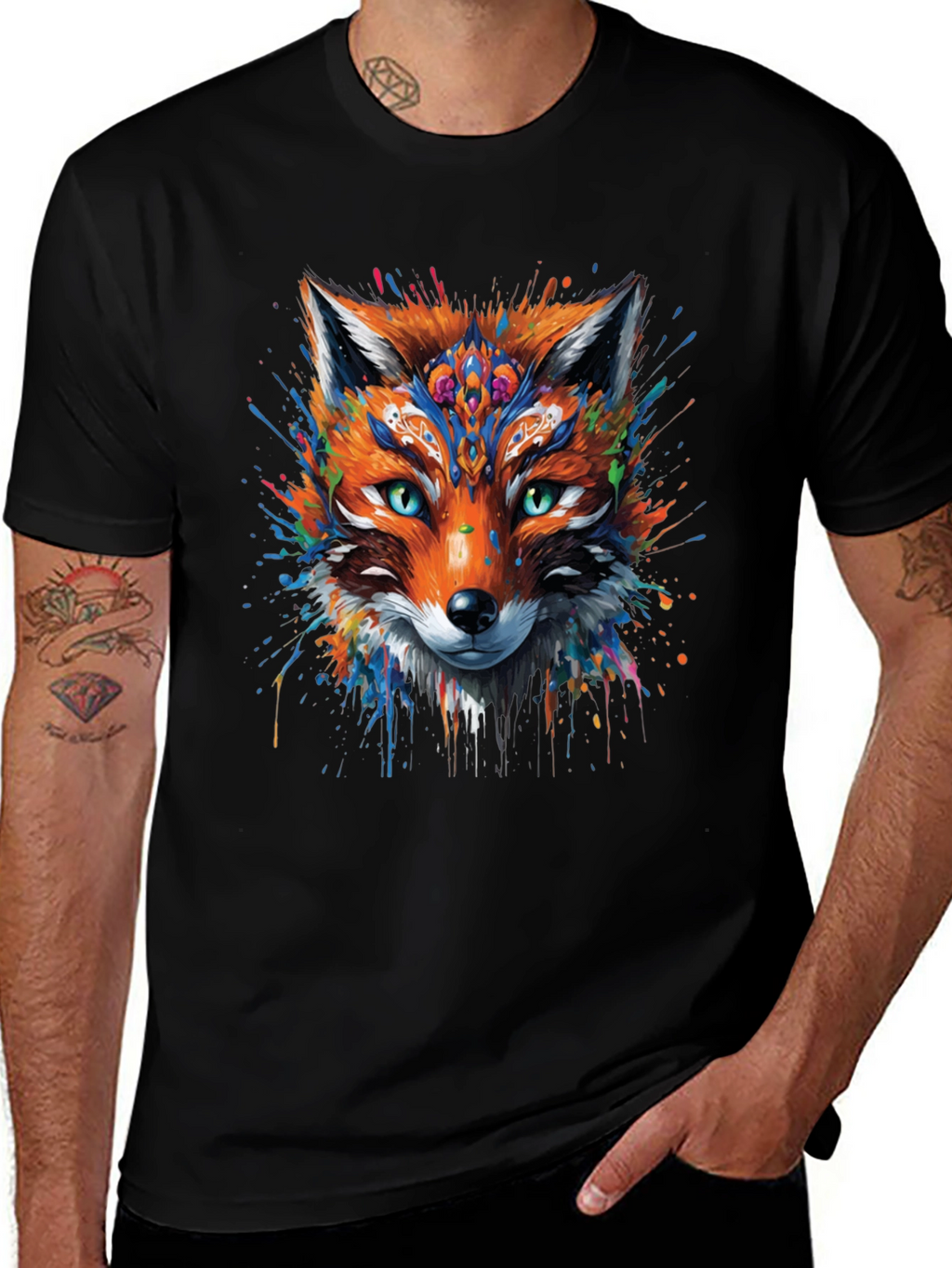 Abstract Fox Graphic Black T-Shirt