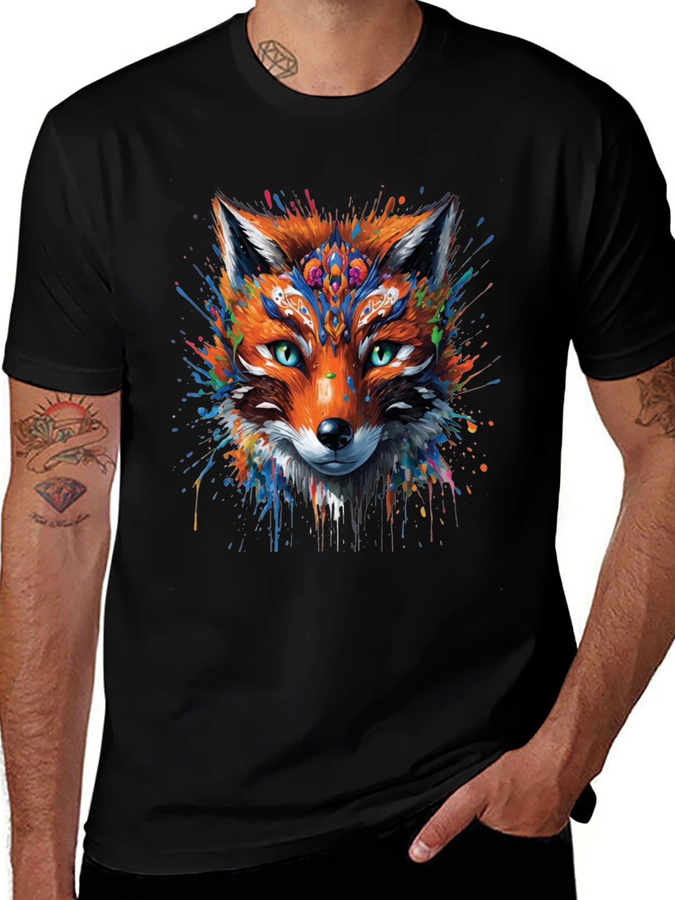 Abstract Fox Graphic Black T-Shirt