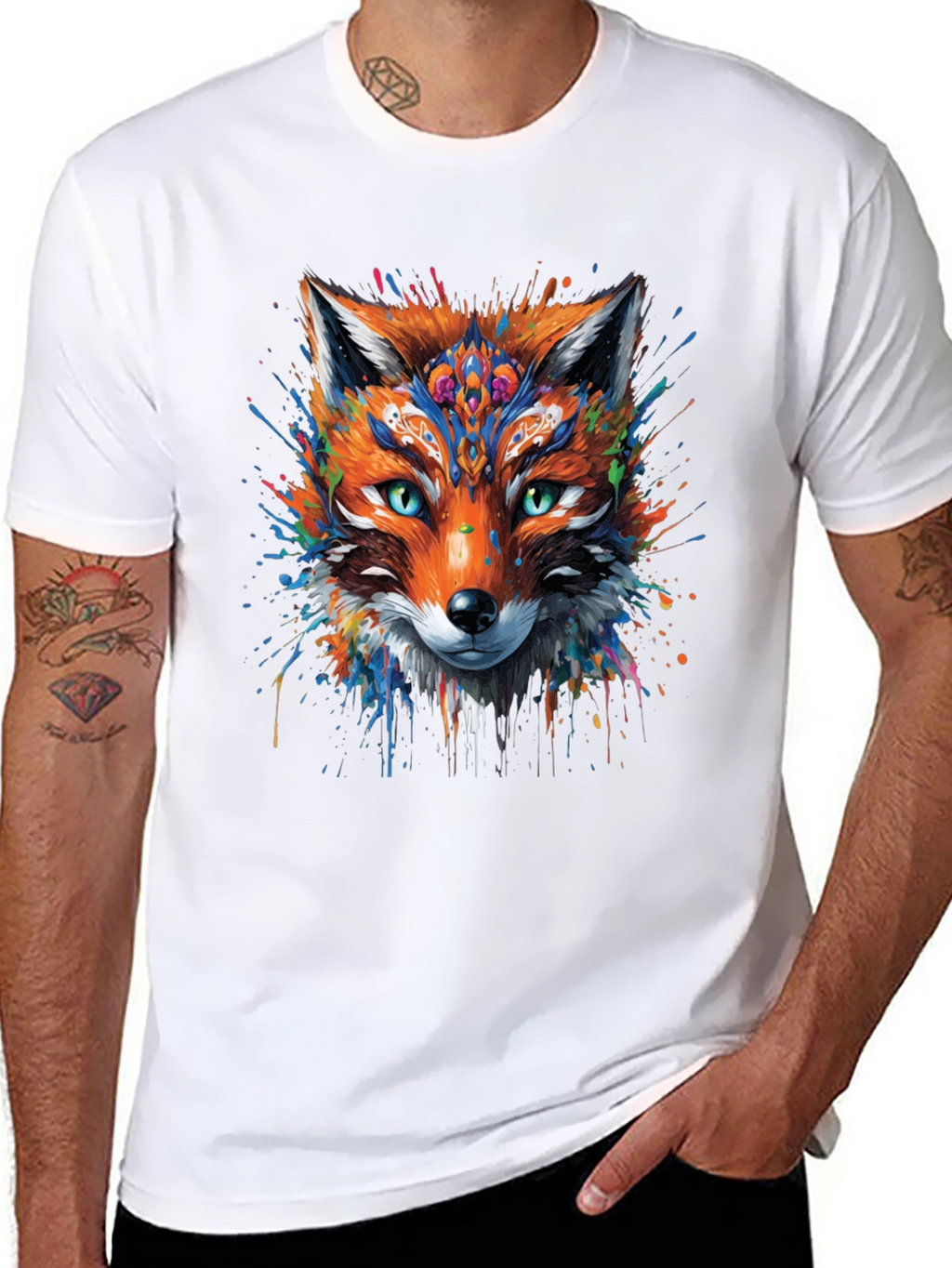 Abstract Fox Graphic Black T-Shirt