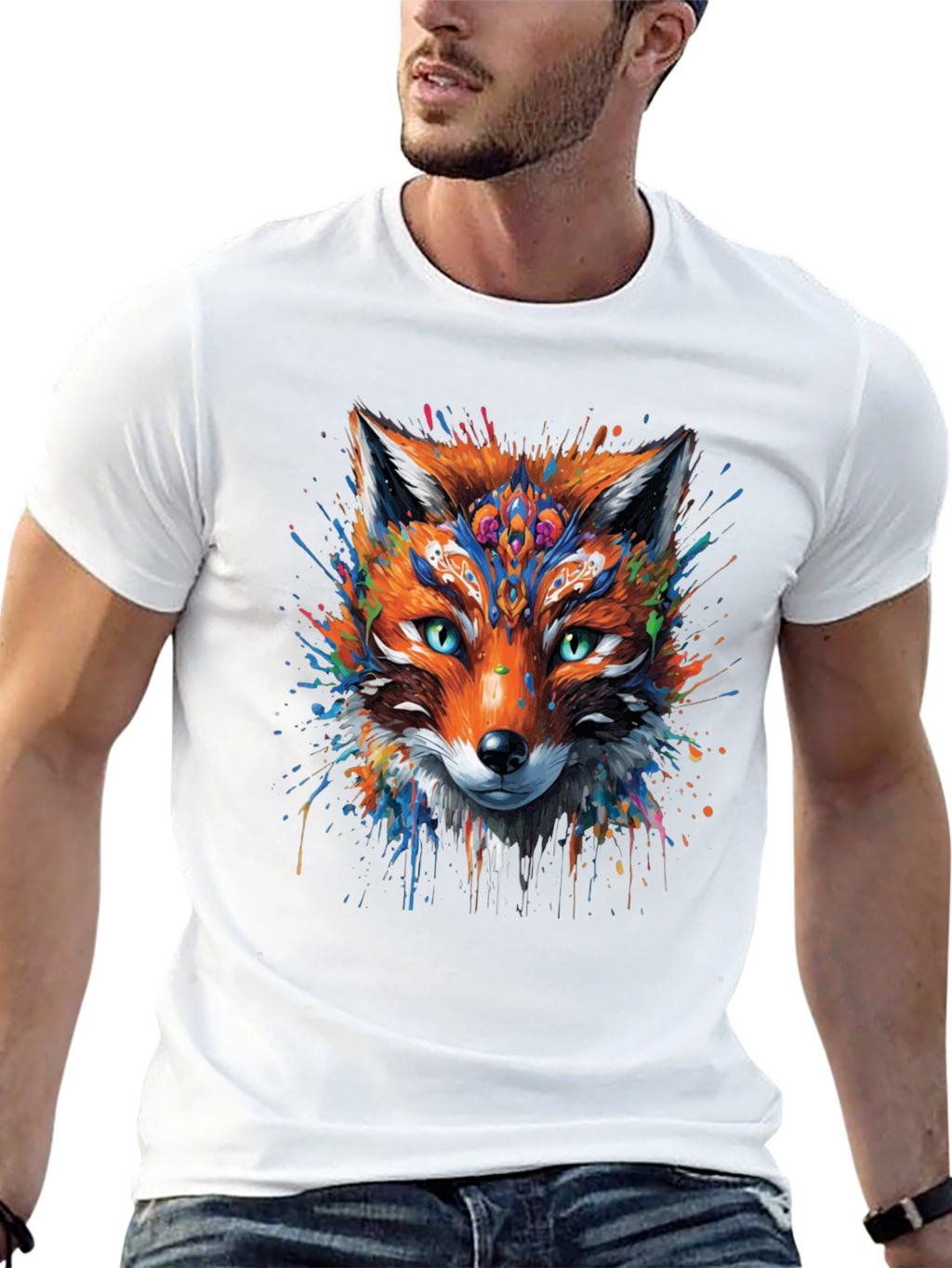 Abstract Fox Graphic Black T-Shirt