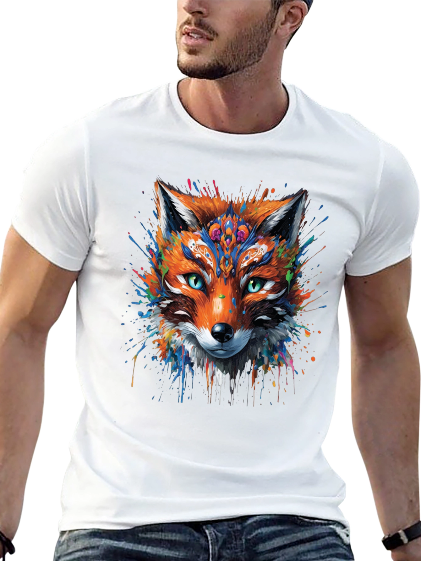 Abstract Fox Graphic Black T-Shirt