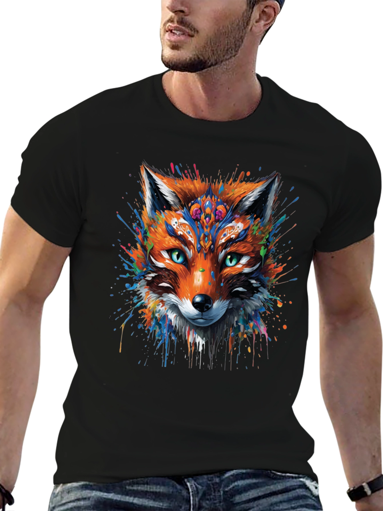 Abstract Fox Graphic Black T-Shirt