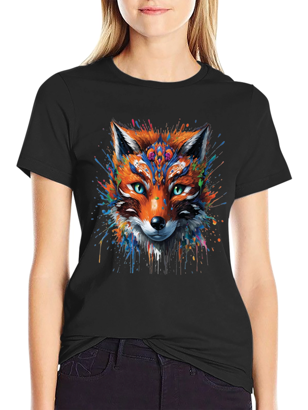 Abstract Fox Graphic Black T-Shirt