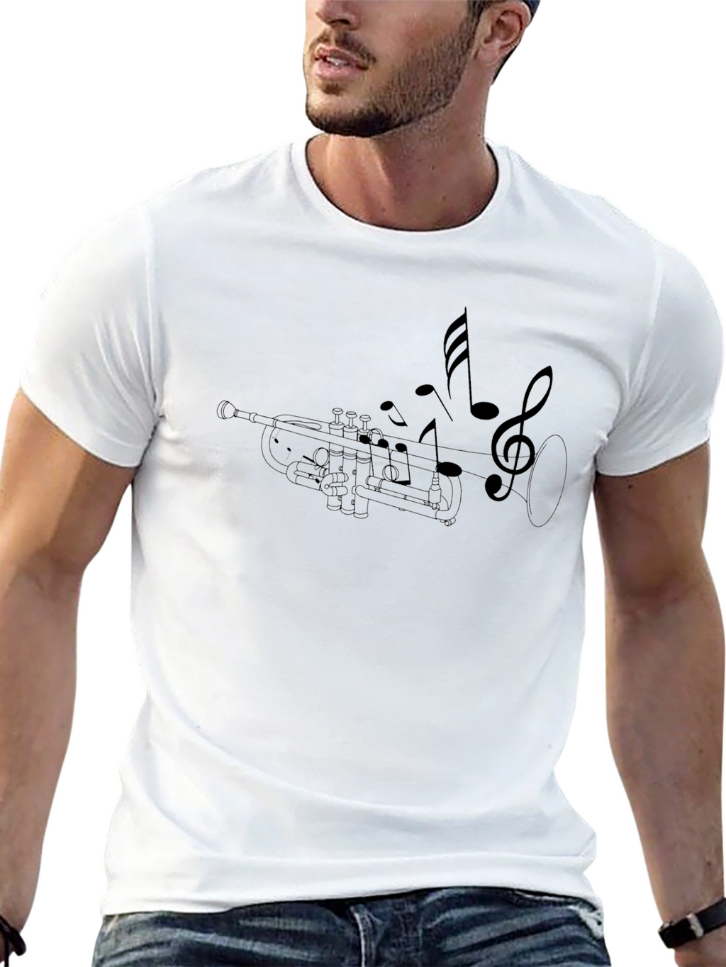 Trumpet & Music Notes Graphic Black T-Shirt