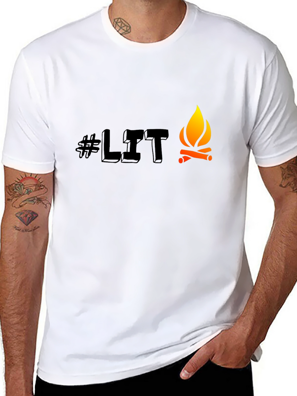 Mens Black #LIT Campfire Graphic Tee
