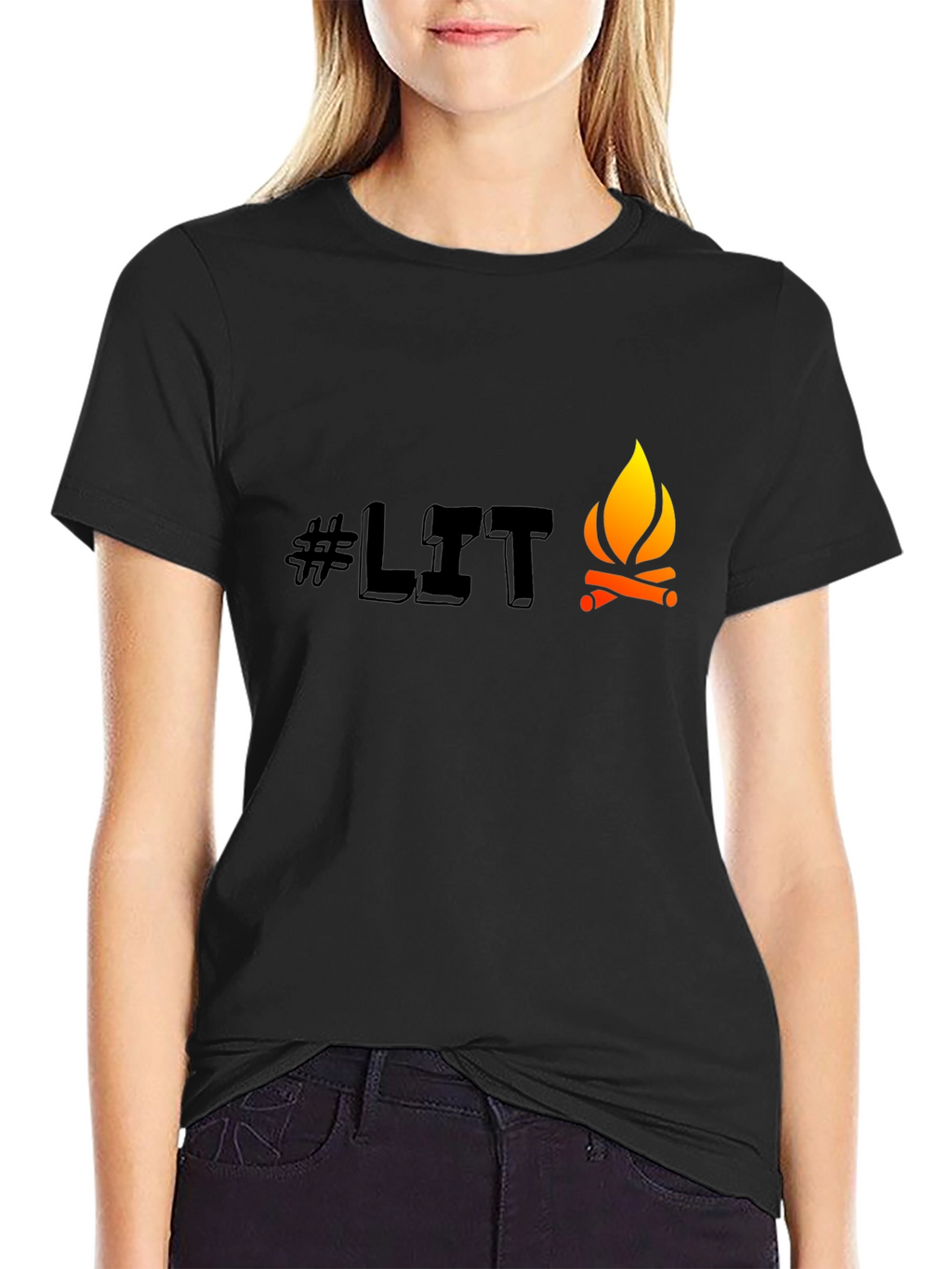 Mens Black #LIT Campfire Graphic Tee