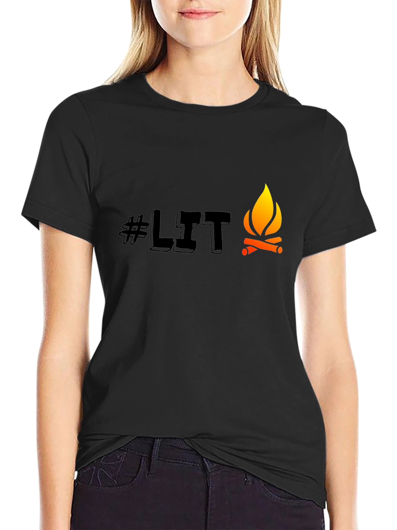 Mens Black #LIT Campfire Graphic Tee