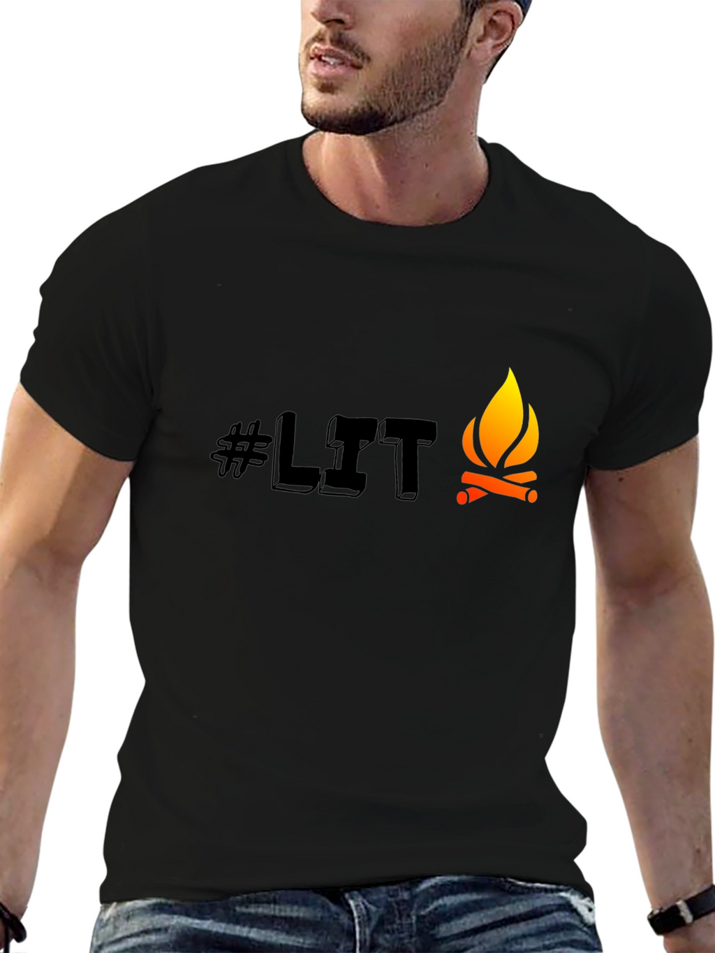 Mens Black #LIT Campfire Graphic Tee
