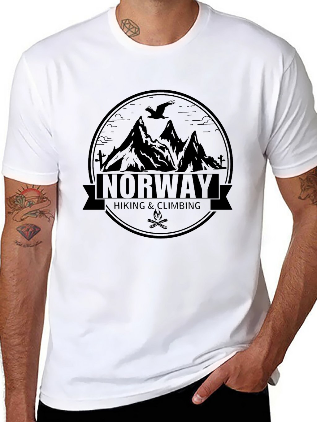 Norway Hiking Climbing Graphic Black T-Shirt