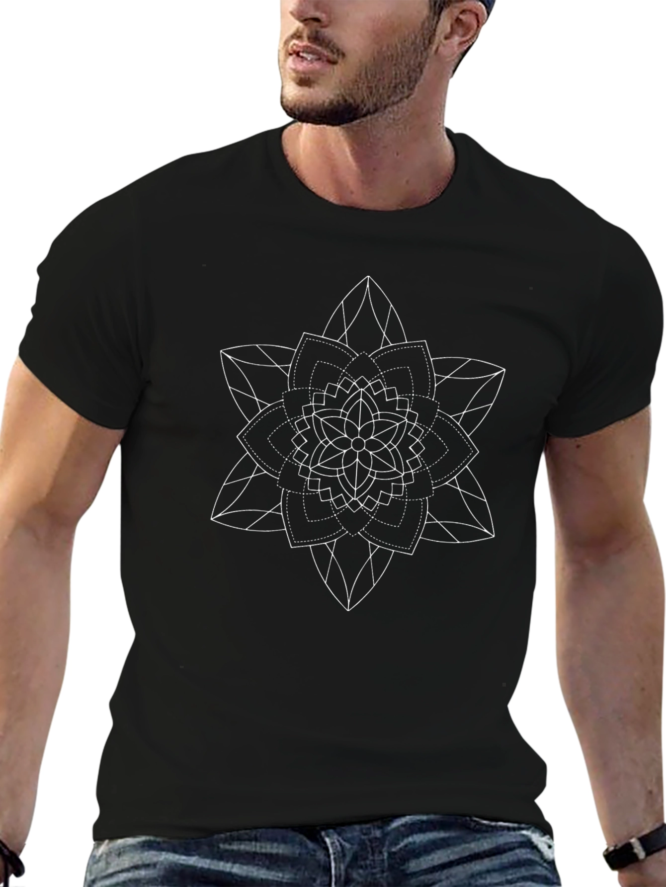 Geometric Mandala Graphic Black T-Shirt