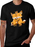 Cute Foxes Hug Black T-Shirt