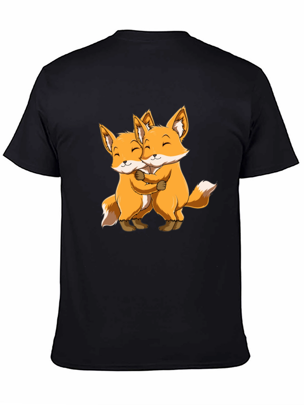 Cute Foxes Hug Black T-Shirt