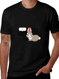 Cute Rabbit Graphic Tee - Black Casual T-Shirt