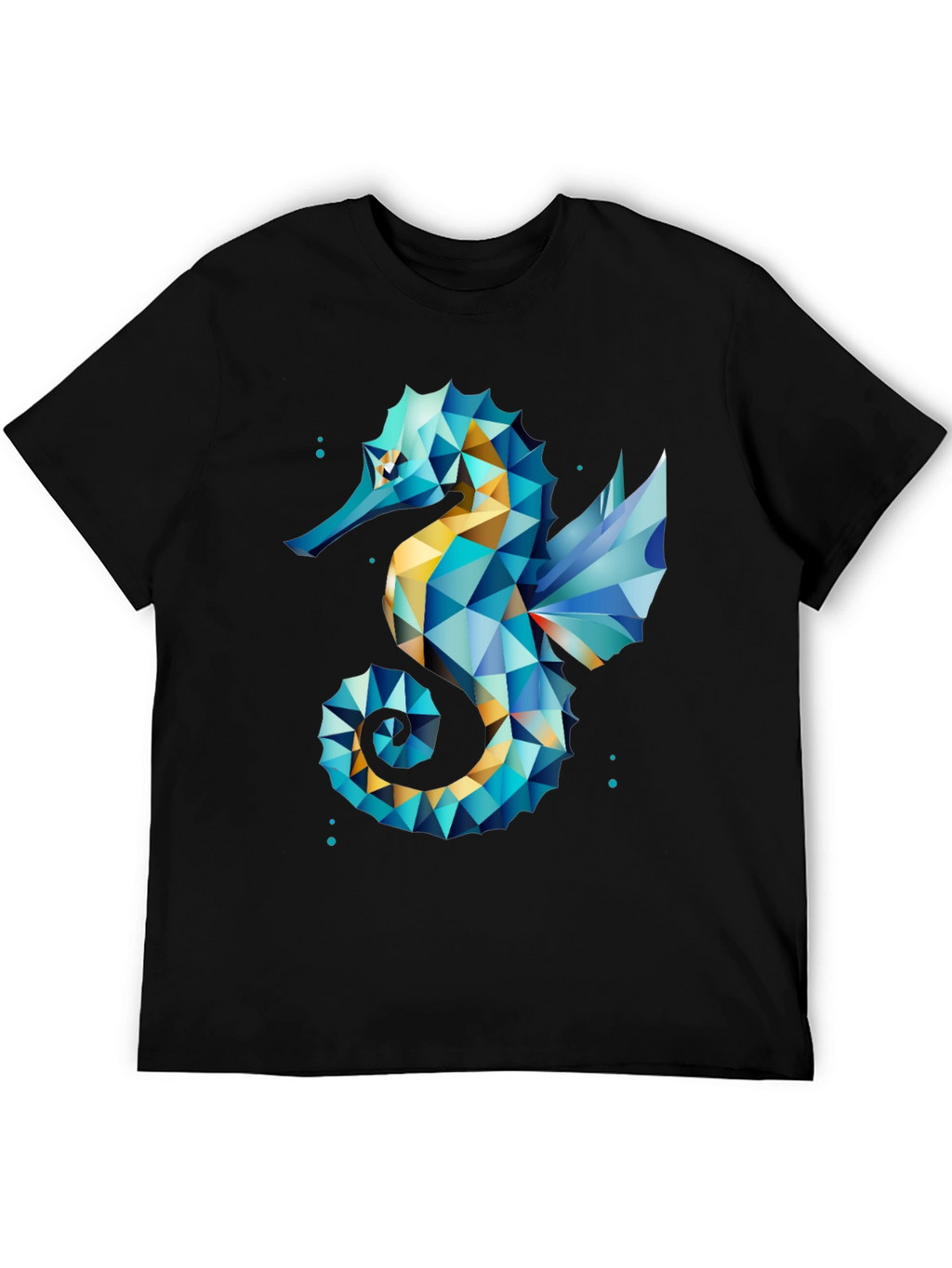 Geometric Seahorse Graphic Tee - Black