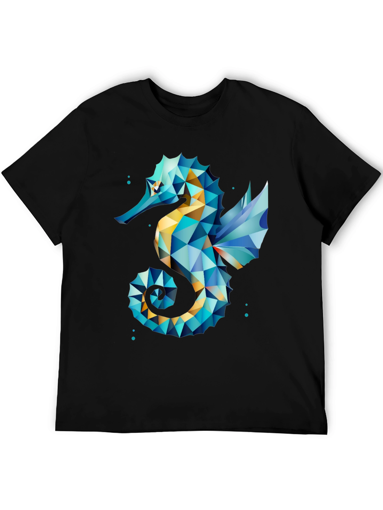 Geometric Seahorse Graphic Tee - Black