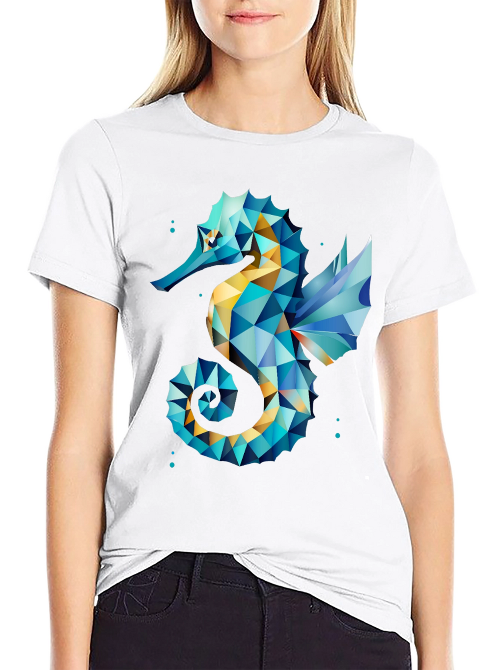 Geometric Seahorse Graphic Tee - Black