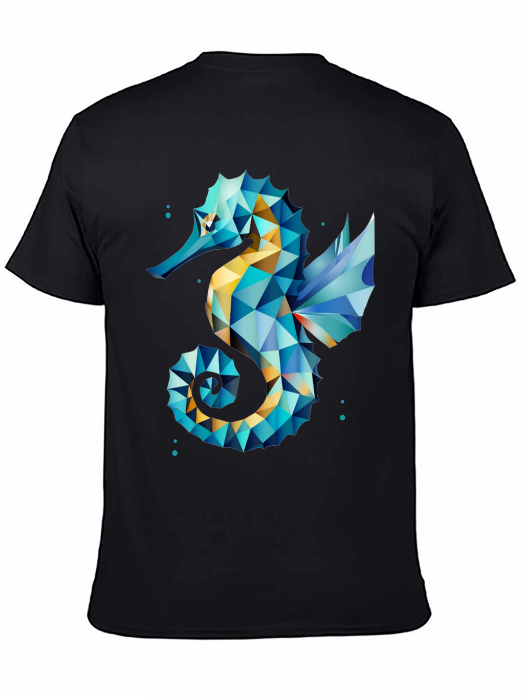 Geometric Seahorse Graphic Tee - Black