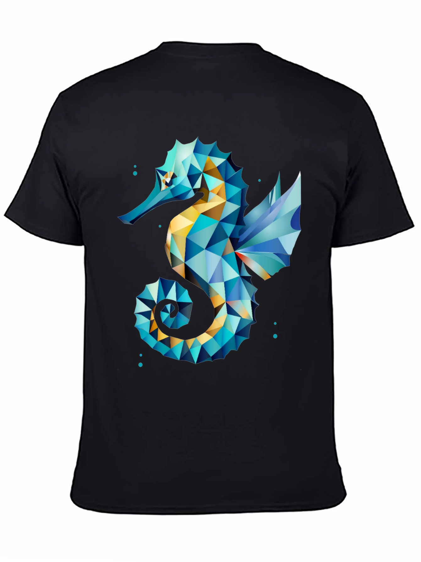 Geometric Seahorse Graphic Tee - Black