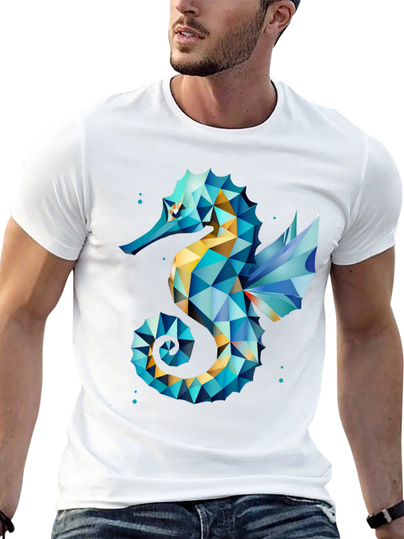 Geometric Seahorse Graphic Tee - Black