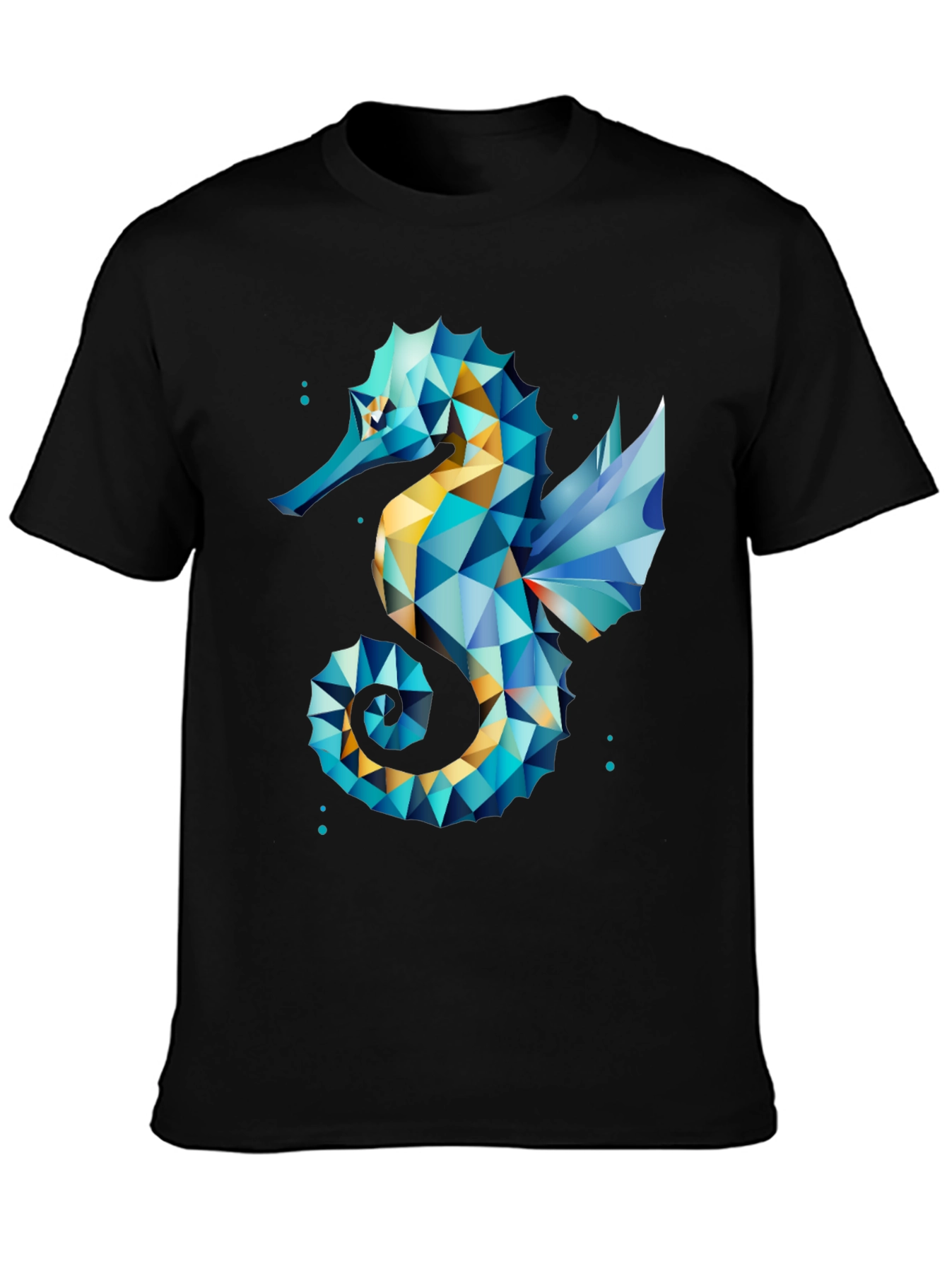 Geometric Seahorse Graphic Tee - Black