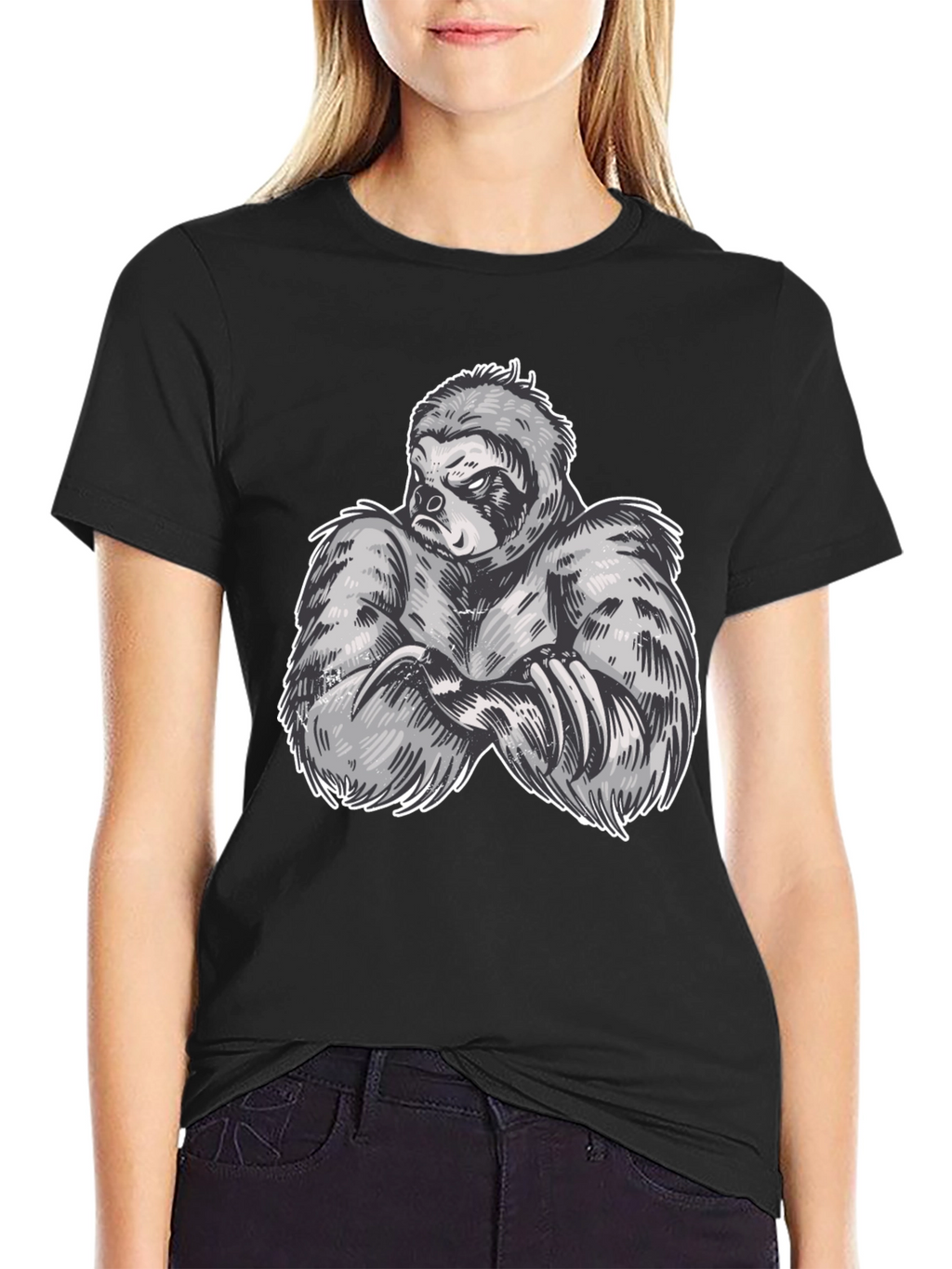 Sloth Muscle Graphic Black T-Shirt