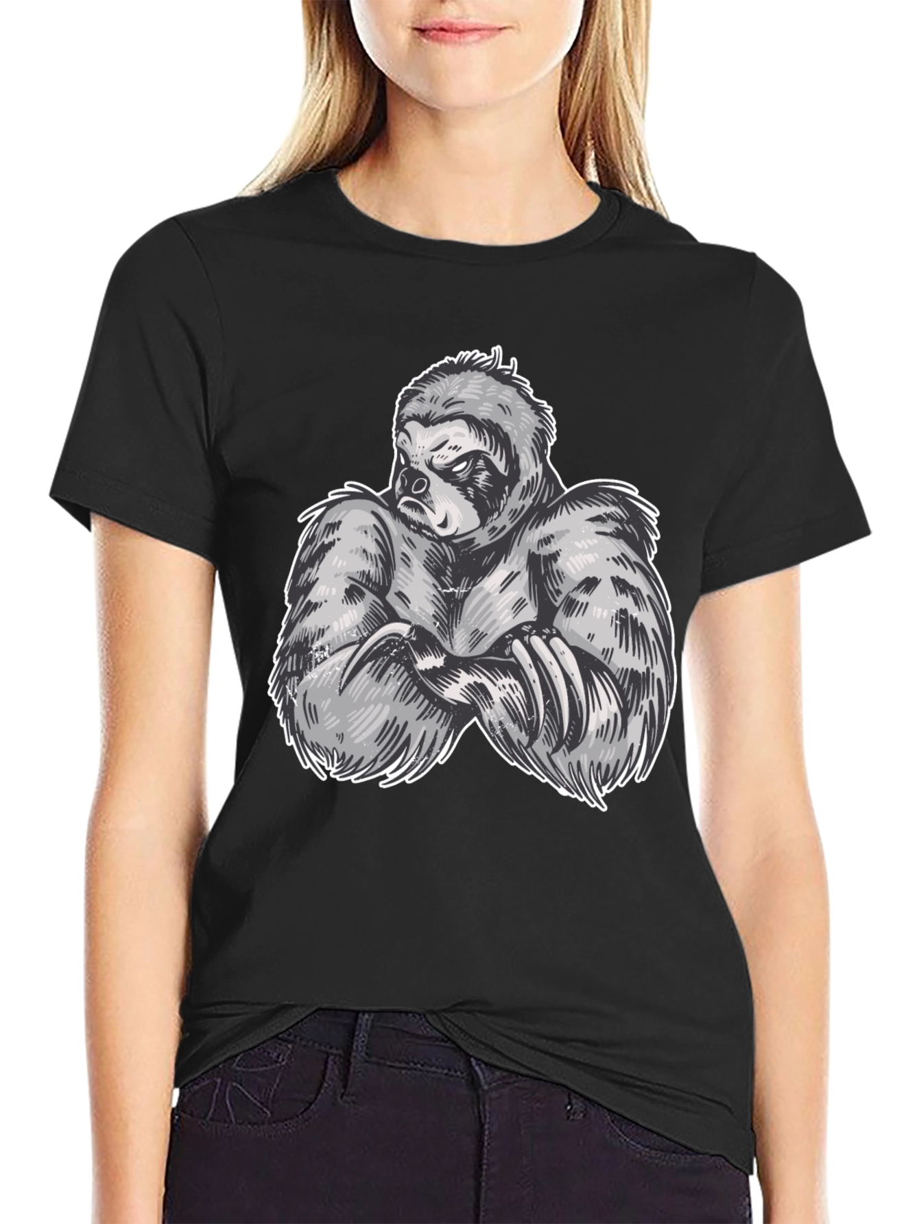 Sloth Muscle Graphic Black T-Shirt