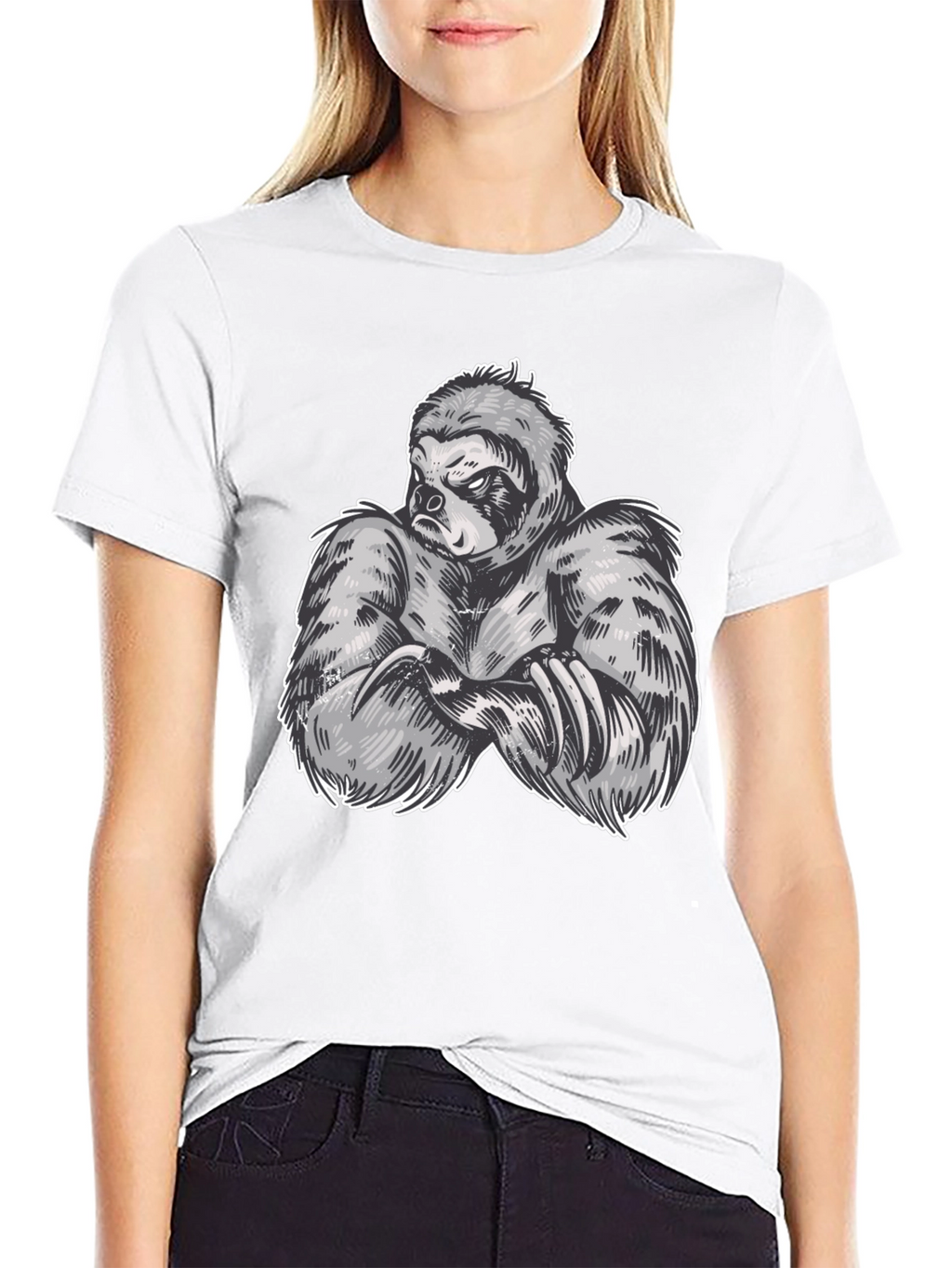 Sloth Muscle Graphic Black T-Shirt