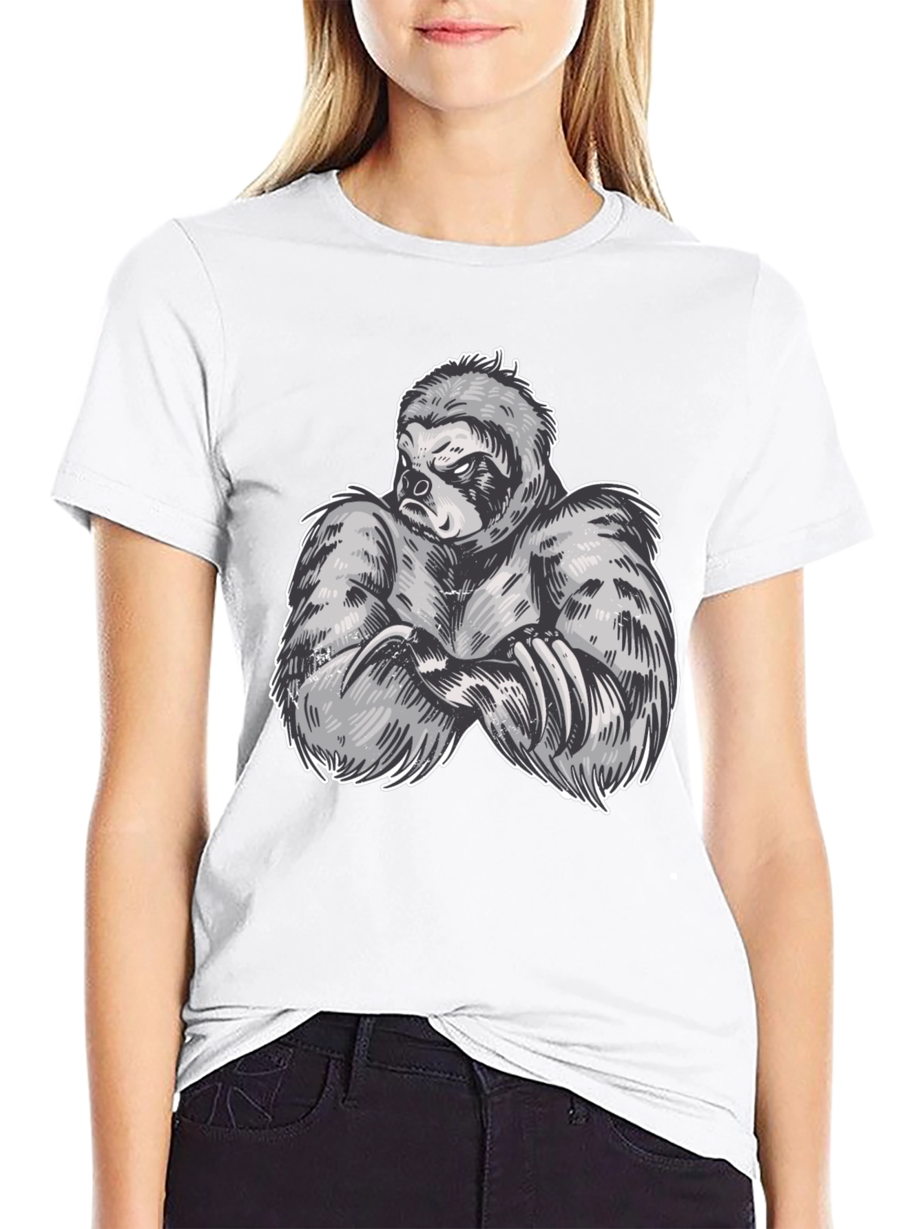 Sloth Muscle Graphic Black T-Shirt